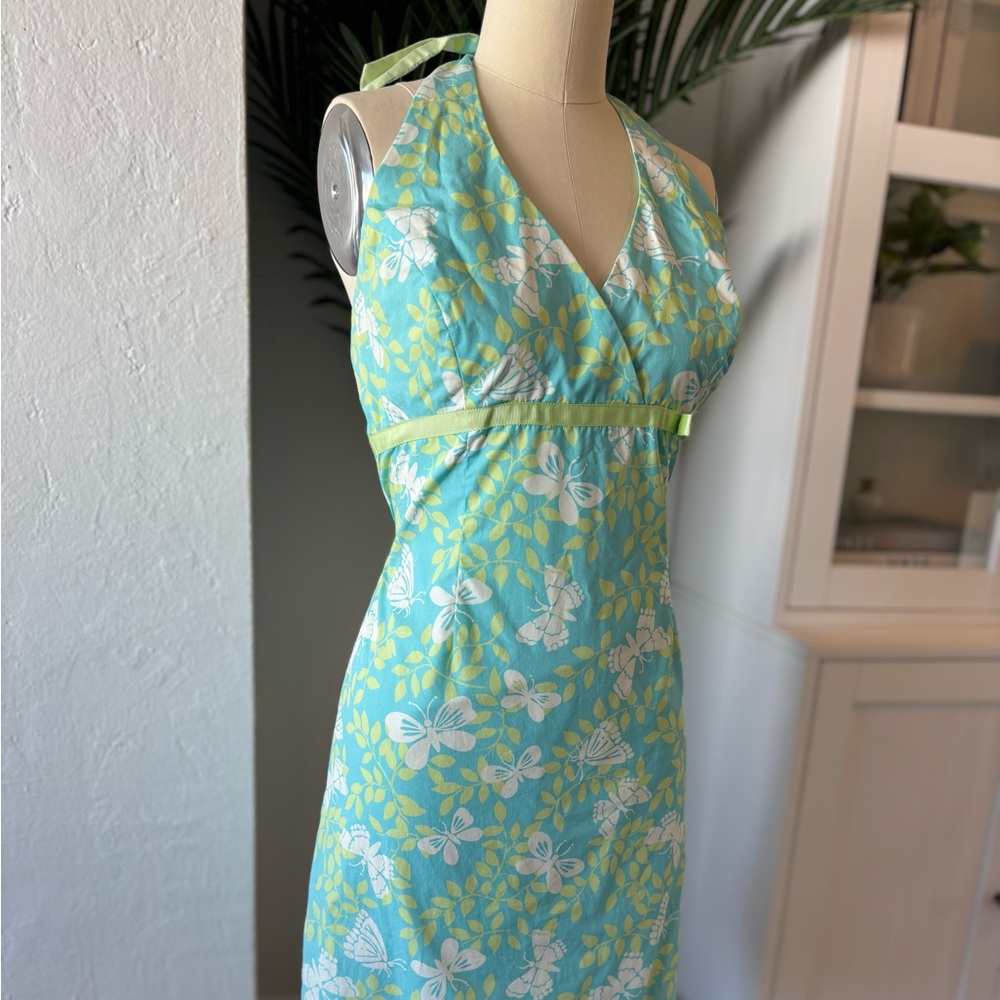 White Label Lilly Pulitzer Blue and Green Butterfly Halter Dress